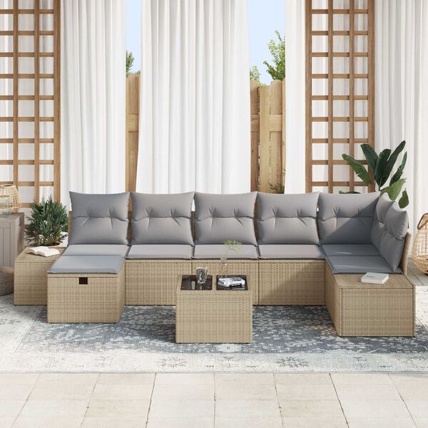 vidaXL Gartensofa-set mit Kissen 8 pcs Beige Poly-Rattan