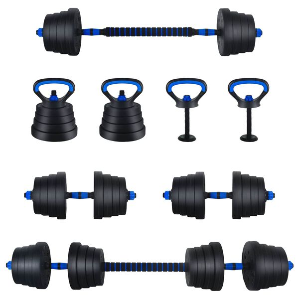 vidaXL 2-in-1 Kurzhantel Langhantel Set 30kg Schwarz und Blau