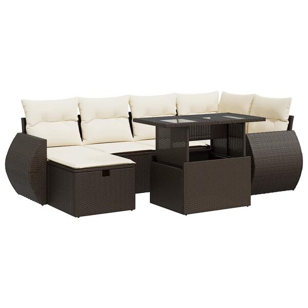 vidaXL 7-tlg. Garten-Sofagarnitur mit Kissen Braun Poly Rattan