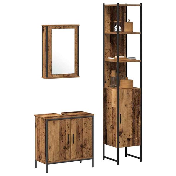 vidaXL Badezimmerm&ouml;bel Set mit Regal mit T&uuml;r 3 pcs Braun Holzwerkstoff