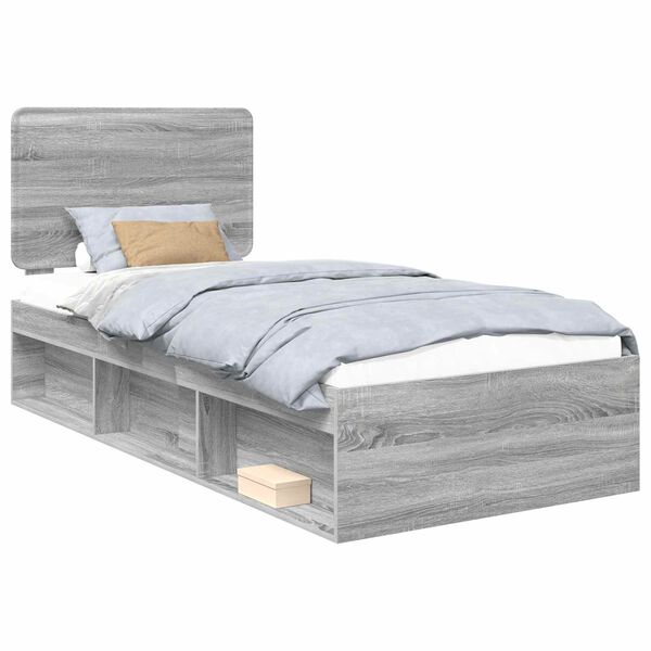 vidaXL Bettrahmen Graues Sonoma 90 x 190 cm Massives Kiefernholz