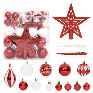 vidaXL 64-tlg. Weihnachtskugel-Set Rot und Wei&szlig;