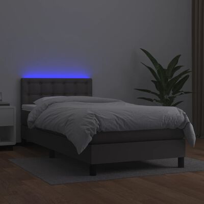 vidaXL Boxspringbett mit Matratze & LED Grau 80x200 cm Kunstleder