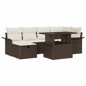 vidaXL Gartensofa-set mit Kissen mit Speicher 7 pcs Braun Poly-Rattan