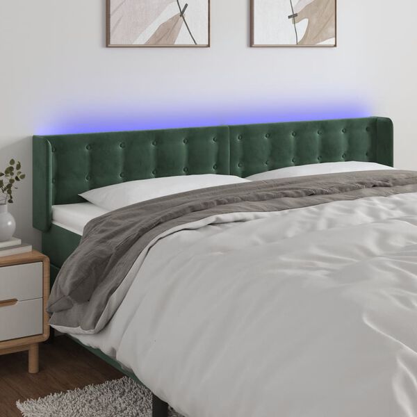 vidaXL LED Kopfteil Dunkelgr&uuml;n 203x16x78/88 cm Samt