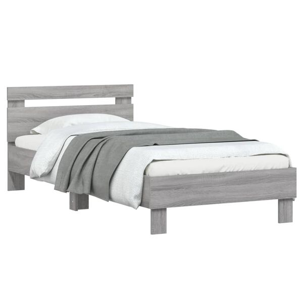 vidaXL Bettgestell mit Kopfteil Grau Sonoma 90x200 cm Holzwerkstoff