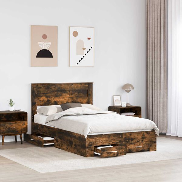 vidaXL Bettrahmen Ger&auml;ucherte Eiche 135 x 190 cm Holzwerkstoff