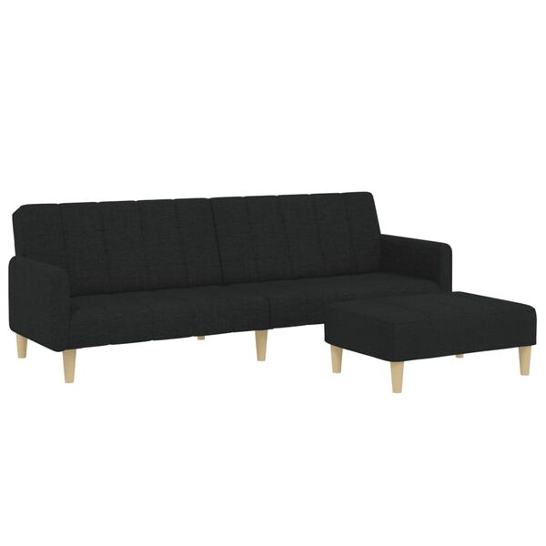 vidaXL Schlafsofa 2-Sitzer mit Fu&szlig;hocker Schwarz Stoff