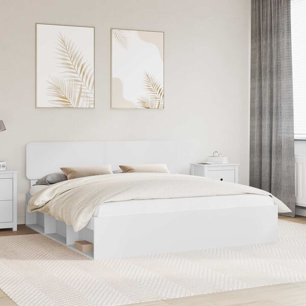 vidaXL Bettrahmen mit Kopfteil Wei&szlig; 200 x 200 cm Massives Kiefernholz
