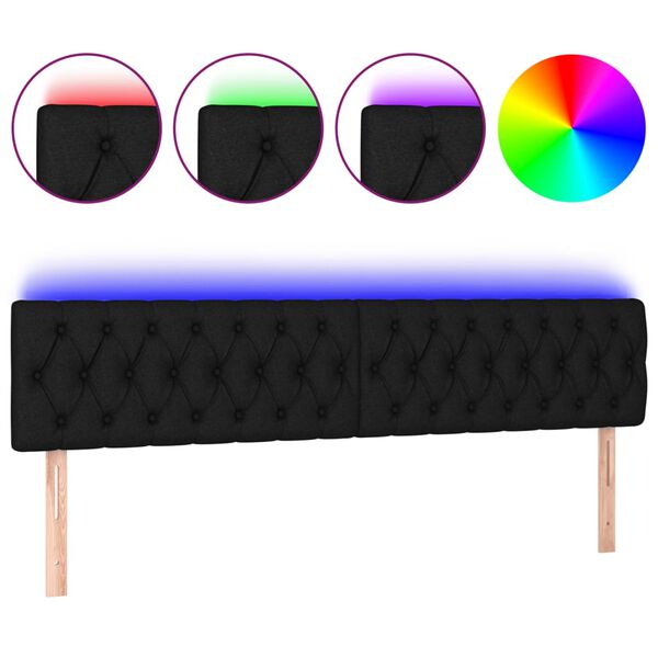 vidaXL LED Kopfteil Schwarz 180x7x78/88 cm Stoff