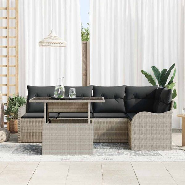 vidaXL Essgruppe mit Kissen 6 pcs Hellgrau Poly Rattan