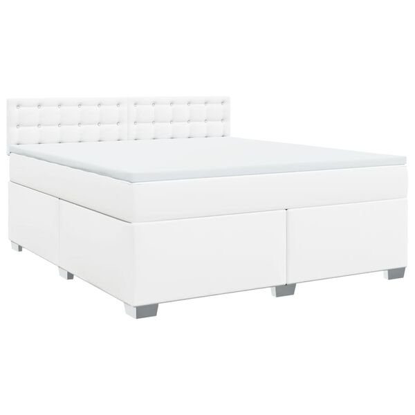 vidaXL Boxspringbett mit Matratze Wei&szlig; 180x200 cm Kunstleder