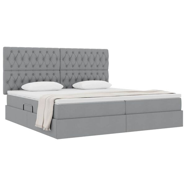 vidaXL Aufbewahrungsbett mit Matratze Hellgrau 200 x 200 cm Polyester