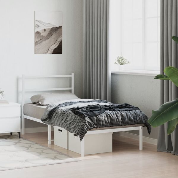 vidaXL Bettgestell mit Kopfteil Metall Wei&szlig; 90x190 cm