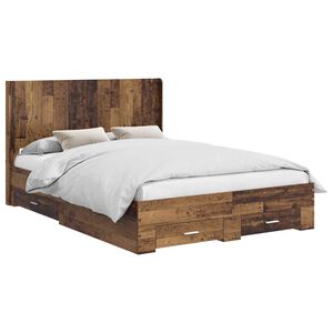 vidaXL Bettgestell mit Stauraum und Kopfteil Altholz Holzwerkstoff