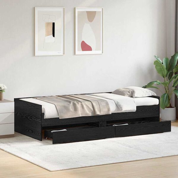 vidaXL Bettrahmen mit Schubladen Schwarz Eichen-Optik 90 x 190 cm