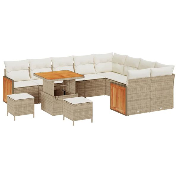 vidaXL Garten-Sofa-Set 12 pcs Beige und Creme Poly-Rattan