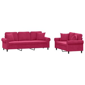 vidaXL 2-tlg. Sofagarnitur mit Kissen Weinrot Samt
