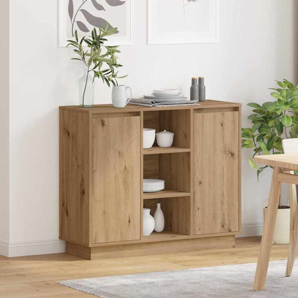 vidaXL LED-Sideboard Artisan-Eiche 90 x 32 x 75 cm Holzwerkstoff