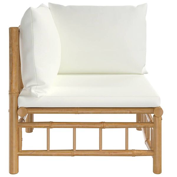 vidaXL Garten-Ecksofa mit Cremewei&szlig;en Kissen Bambus