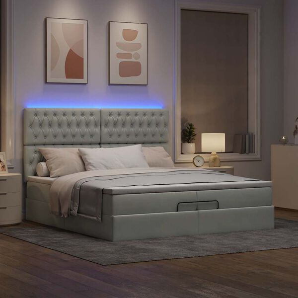 vidaXL Ottoman-Bett mit Matratzen & LEDs Hellgrau 200x200 cm Samt