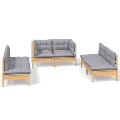 vidaXL 6-tlg. Garten-Lounge-Set mit Grauen Kissen Kiefer Massivholz