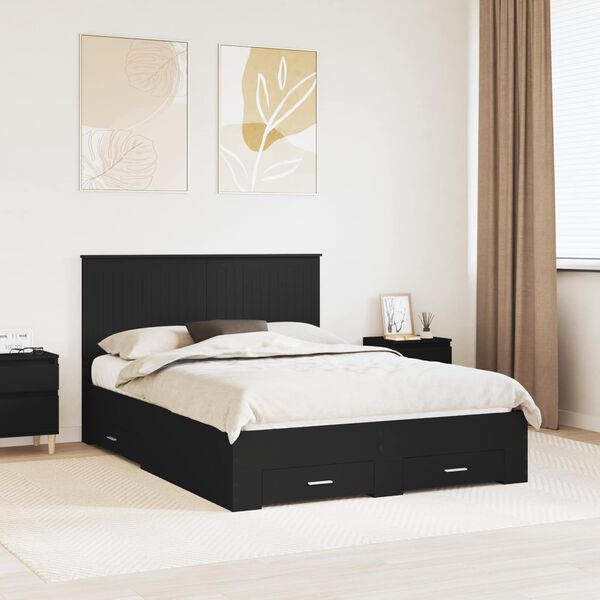 vidaXL Bettrahmen mit Kopfteil Schwarz 135 x 190 cm Holzwerkstoff