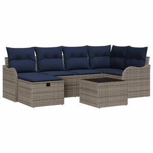 vidaXL Gartensofa-set 7 stk. Grau und Marineblau Poly-Rattan