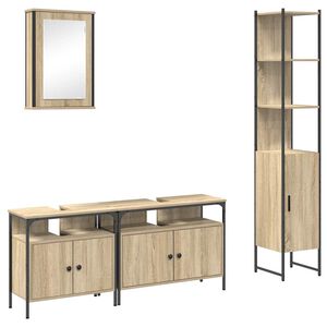 vidaXL Badezimmerm&ouml;bel-Set mit Regal 4 pcs Sonoma-Eiche Holzwerkstoff