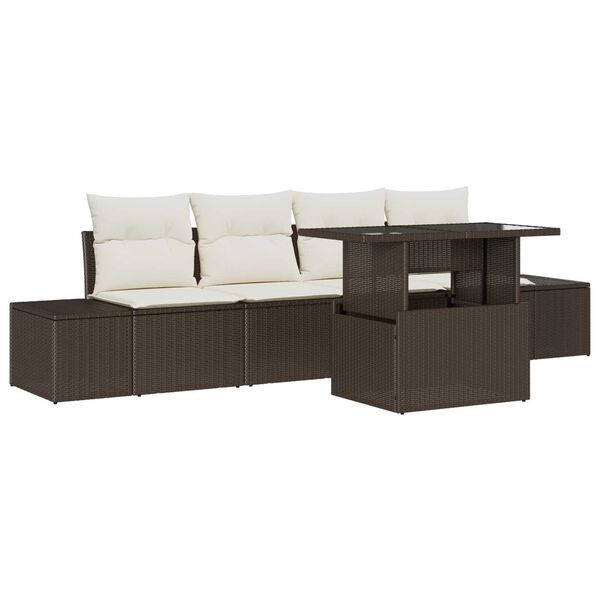 vidaXL Garten-Sofa-Set mit Kissen mit Speicher 5 pcs Braun und Creme