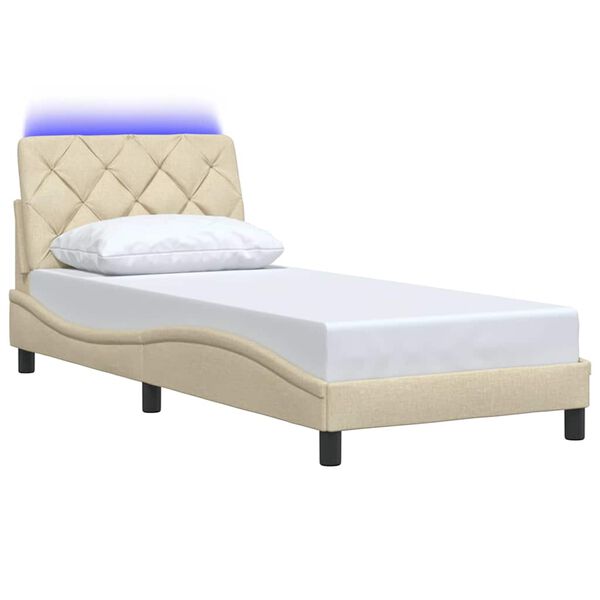 vidaXL Bettgestell mit LED ohne Matratze Creme 80x200 cm Stoff