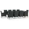 vidaXL 11-tlg. Garten-Essgruppe mit Kissen Schwarz Poly Rattan