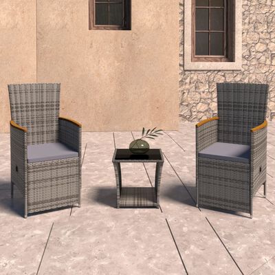 vidaXL 3-tlg. Garten-Lounge-Set mit Kissen Poly Rattan Grau