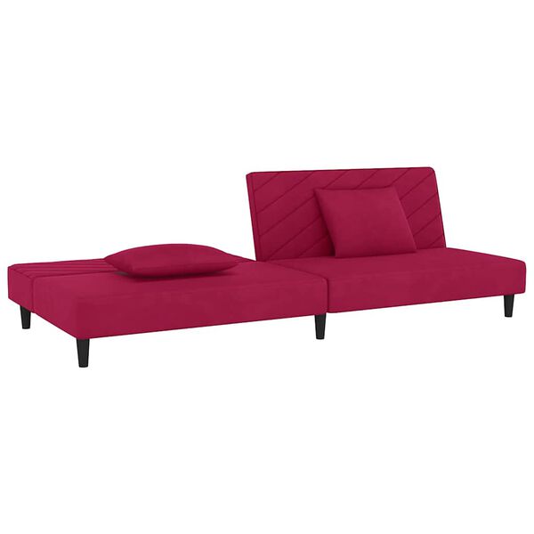 vidaXL Schlafsofa 2-Sitzer mit 2 Kissen Weinrot Samt