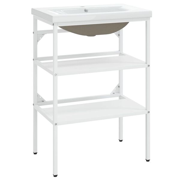 vidaXL Badezimmer-Waschtischgestell mit Waschbecken Weiß Eisen