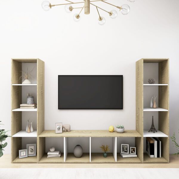vidaXL TV-Schr&auml;nke 3 Stk. Wei&szlig; Sonoma-Eiche 142,5x35x36,5cm