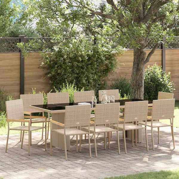 vidaXL Garten Essgruppe 11 pcs Beige Poly-Rattan