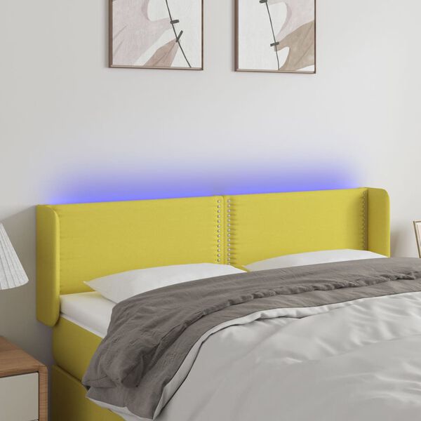 vidaXL LED Kopfteil Gr&uuml;n 147x16x78/88 cm Stoff