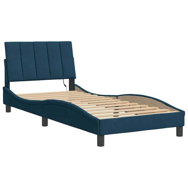 vidaXL Bettgestell mit LED ohne Matratze "Hanko" Blau 90x190 cm Samt