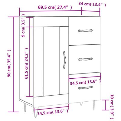 vidaXL Sideboard Weiß 69,5x34x90 cm Holzwerkstoff