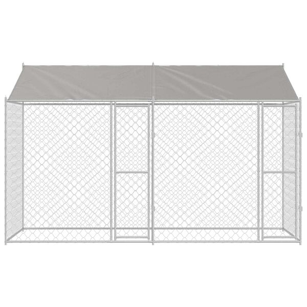 vidaXL Hundek&auml;fig mit Dach Silber 400 x 200 x 256 cm Stahl und PE