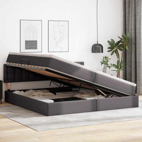 vidaXL Aufbewahrungsbett mit Matratze Grau 200 x 200 cm Kunstleder