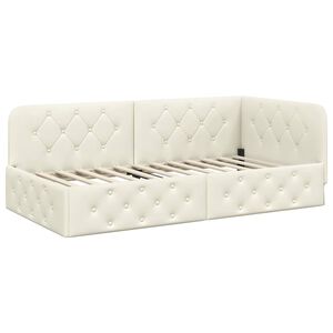 vidaXL Eckbettgestell mit Kopfteil Creme 90 x 200 cm Samt