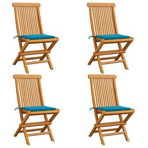 vidaXL Gartenst&uuml;hle mit Blauen Kissen 4 Stk. Teak Massivholz