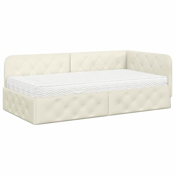 vidaXL Eckbettgestell mit Matratze Creme 100 x 200 cm Samt