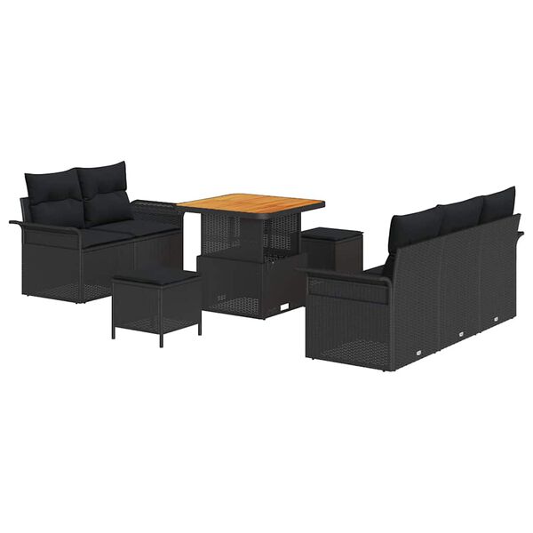 vidaXL Garten-Sofa-Set mit Kissen mit Speicher 8 pcs Schwarz
