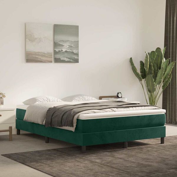 vidaXL Boxspringbett mit Matratze Dunkelgr&uuml;n 140x190 cm Samt