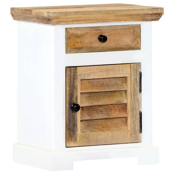 vidaXL Nachttisch Wei&szlig; und Braun 40x30x50 cm Massivholz Mango