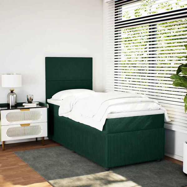 vidaXL Boxspringbett mit Matratze Dunkelgr&uuml;n 80x200 cm Samt
