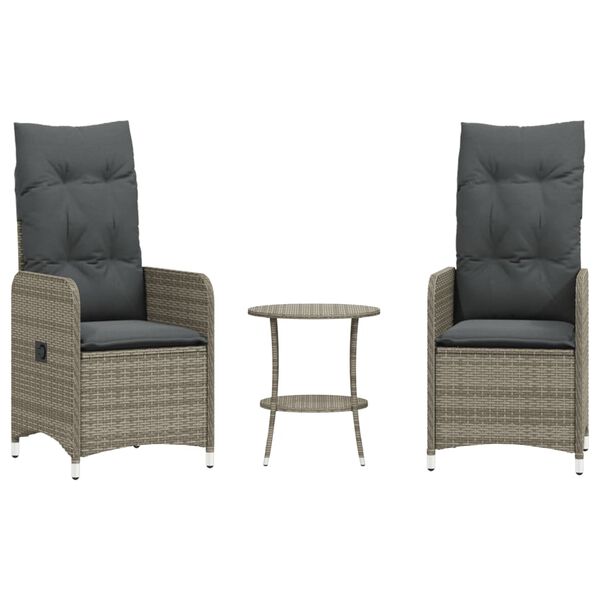 vidaXL Outdoor-Lehnst&uuml;hle 2 Stk. mit Tisch Grau Poly Rattan